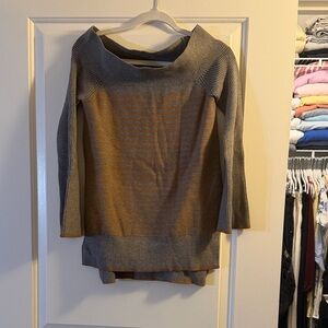 Anthropologie Gray and Brown Off-the-Shoulder Sweater